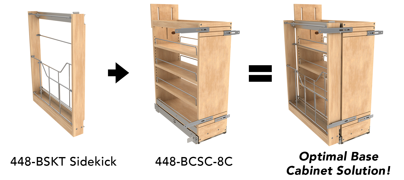 448-BSKT Sidekick plut the 448-BCSC-8C equals an optimal base cabinet solution!